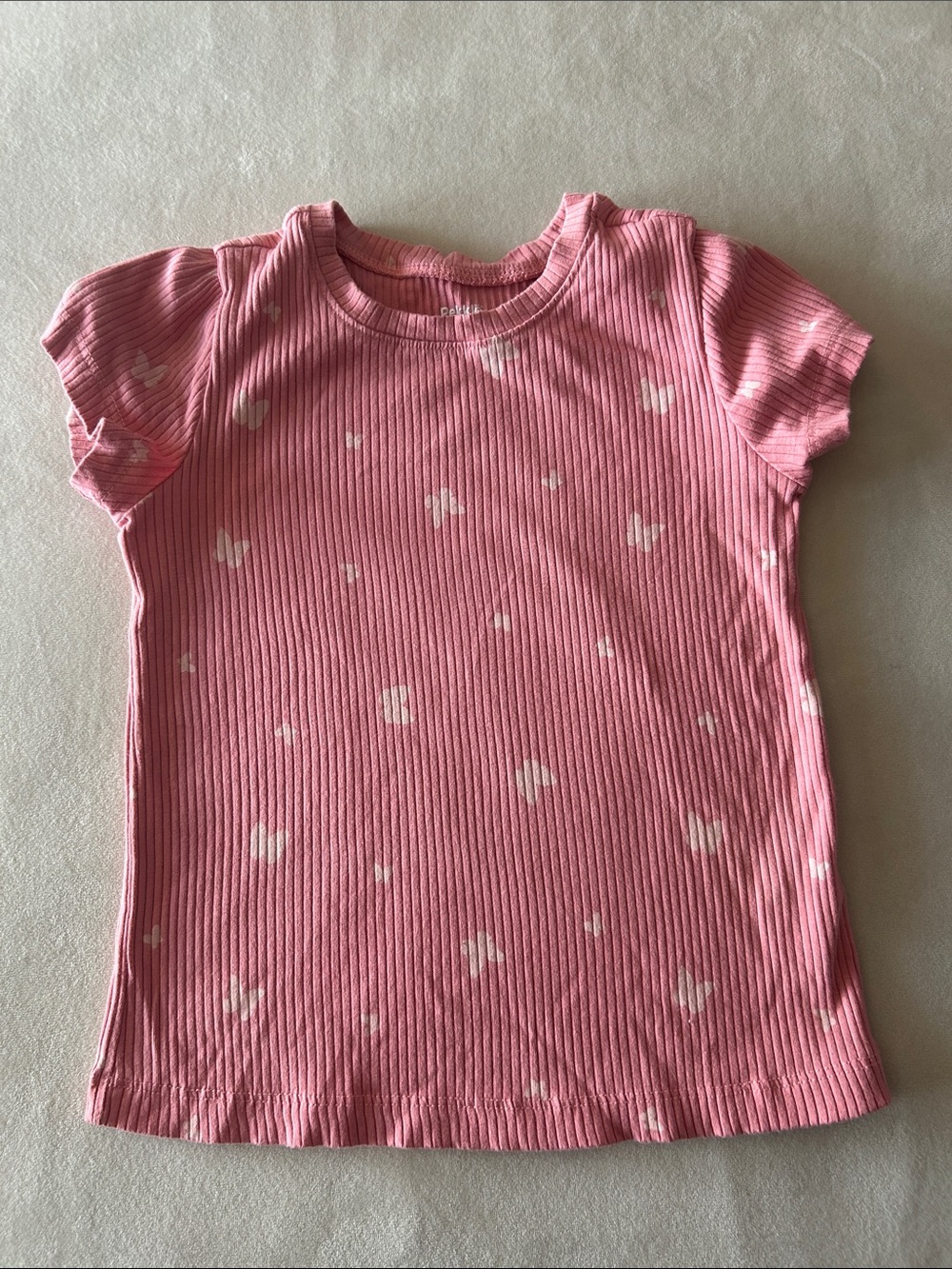 Girls' Pink Ribbed Short Sleeve Top